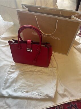 Michael Kors Red Leather Satchel with Top Handles